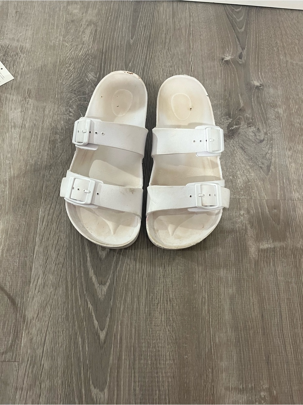 White Double-Buckle Slide Sandals
